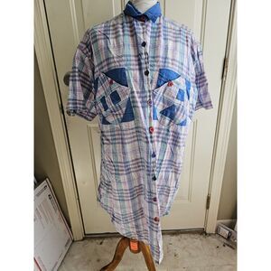 Chandni Plaid Oversized Button Shirt. OSFM